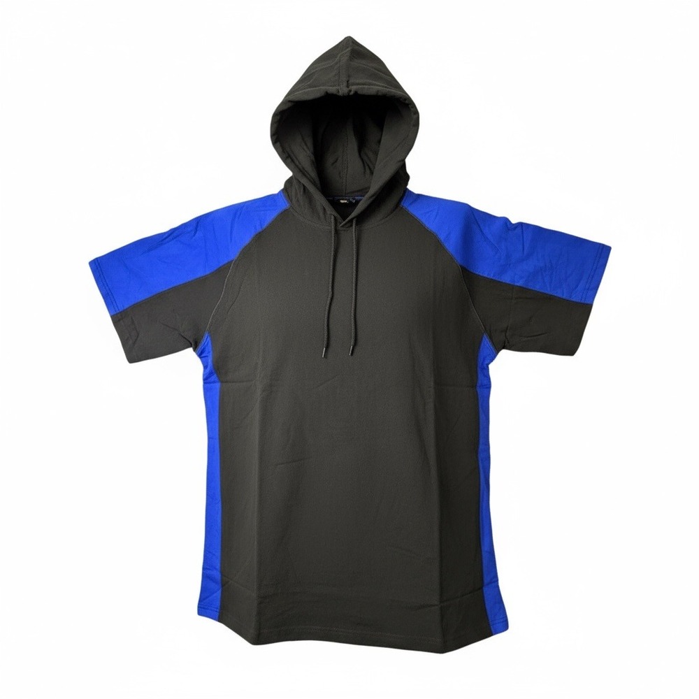 Vintage Y2K Illusionz Mens Black Blue‎ Colorblock Short Sleeve Hoodie Size 4XL